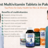 Best multivitamin tablets in Pakistan for men and women featuring Centrum, Surbex Z, CaC 1000 Plus, and Vitamax with health benefits